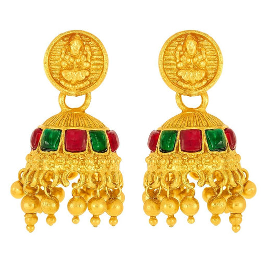 Traditional Matte Gold Finish Necklace Set with Jhumka Earrings for Women - SONAKAA