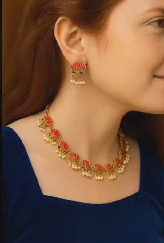 Festive Lotus Choker Necklace Set